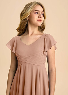 Azazie Caria Junior Champagne Rose A-Line Pleated Chiffon Dress image4