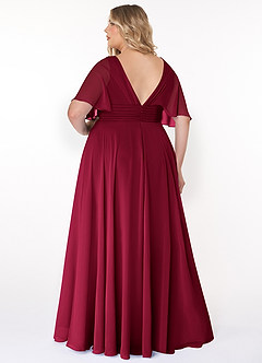 Azazie Pamela Bridesmaid Dresses Burgundy A-Line V-Neck Pleated Chiffon Dress image7
