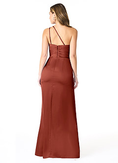 Azazie Eren Bridesmaid Dresses Terracotta Mermaid One Shoulder Stretch Satin Dress image2