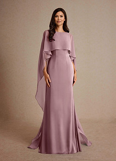Azazie Milfred Mother of the Bride Dresses Dusty Rose Sheath Boatneck Stretch Satin Dress image5