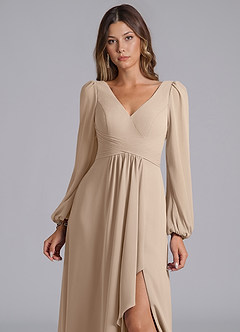 Azazie Liah Vestidos de damas de honor Vestido de Gris Pardo de Gasa de Corte en A con Manga larga image7