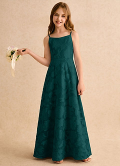 Azazie Jaella Girls Formal Flower Girl Klänningar Klänning A-Line i Blommig Utbrändhet Plisserad image2