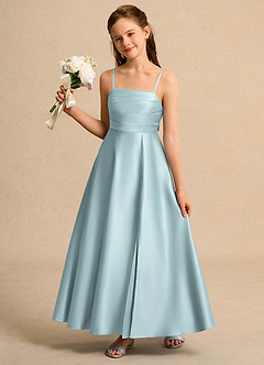 Azazie Pebbles Girls Formal Flower Girl Dresses Mist A-Line Pleated Matte Satin Dress image1