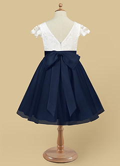 Azazie Vetty Flower Girl Dresses Ivory Dark Navy A-Line Lace Tulle Dress image10