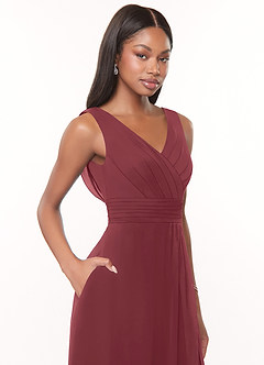 Azazie Karina Bridesmaid Dresses Merlot A-Line Pleated Chiffon Dress image5