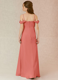 Azazie Kaitlynn Junior Salmon Pink A-Line Off the Shoulder Chiffon Dress image2