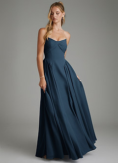 Azazie Evan At-home Try On Dresses Dark Navy A-Line Strapless Chiffon Dress image3