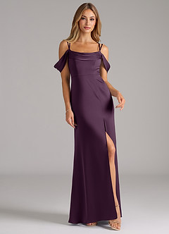 Azazie Callan Bridesmaid Dresses Plum A-Line Pleated Stretch Satin Convertible Dress image4