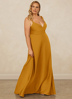 Christian Siriano Bridal for Azazie 1001 Bridesmaid Dresses Butterscotch A-Line Sweetheart Neckline Stretch Satin Dress image14
