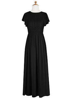 Azazie Mosley Junior Black A-Line Ruched Mesh Dress image7