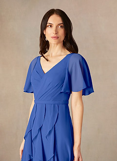 Azazie Watson vestidos de madre de la novia Vestido de Azul Real de Gasa de Corte En A con Cuello en V image3