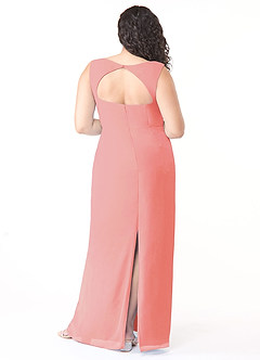 Azazie Flori Bridesmaid Dresses Coral Sheath Square Neckline Chiffon Dress image8