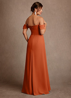 Azazie Amherst Abiti per la Madre della Sposa Abito A-Line in Chiffon a Spalla Scoperta Arancia Bruciata image3