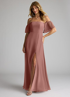 Azazie Sue Bridesmaid Dresses Cedar Rose A-Line Off the Shoulder Chiffon Convertible Dress image3