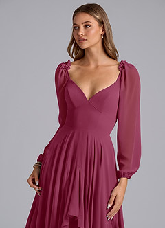 Azazie Karan Bridesmaid Dresses Mulberry A-Line Long Sleeve Chiffon Dress image6