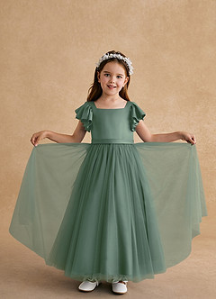 Azazie Suzy vestidos de niña de las flores Vestido de Eucalipto de Tul de Corte En A con Con mangas image5