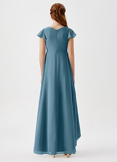 Azazie Breanne Junior A-Linie Chiffon Kleid Bermudablau image5