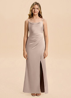 Azazie Christen Junior English Rose Sheath Pleated Stretch Satin Dress image4