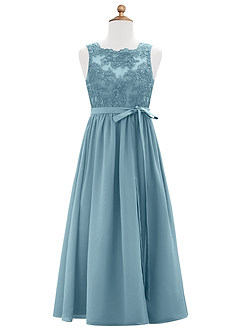 Azazie Elly Junior Moody Blue A-Line Lace Chiffon Dress image6
