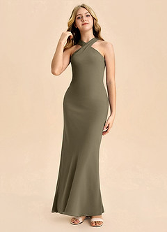 Azazie Doretta Junior Robe Fourreau en Mousseline de soie Plissée Vert Saule image3