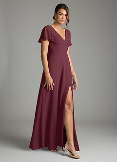 Azazie Kimber Bridesmaid Dresses Cabernet A-Line Flounce Sleeve Chiffon Dress image5