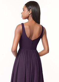 Azazie Keyla Bridesmaid Dresses Plum A-Line V-Neck Pleated Chiffon Dress image4