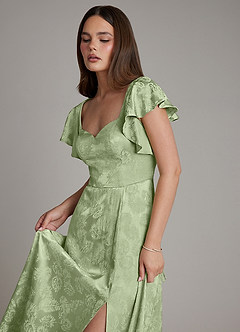 Azazie Keya Brudtärnklänningar Klä av A-Linje i Jacquard Rynkad Salviagrön Jacquard image3