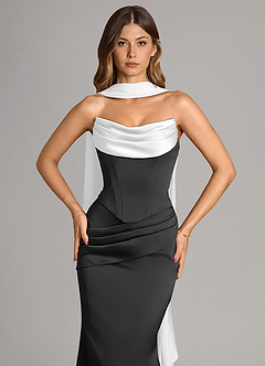 Azazie Sorrel Bridesmaid Dresses Ivory Black Mermaid Strapless Stretch Satin Convertible Dress image5