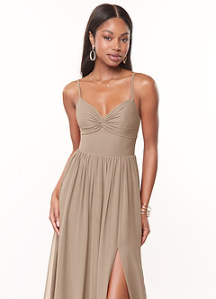 Azazie Zeya Bridesmaid Dresses Taupe A-Line V-Neck Pleated Chiffon Dress image5