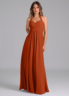Azazie Darlyn At-home Try On Dresses Dusty Blue A-Line Pleated Chiffon Dress image5