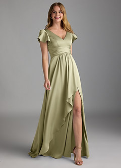 Azazie Omari Bridesmaid Dresses Pistachio A-Line Stretch Satin Dress image1