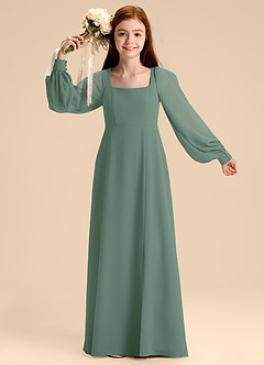 Azazie Bondi Junior Eucalyptus A-Line Blouson Chiffon Dress image7