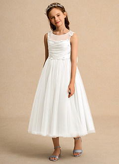 Azazie Snowball Girl Jurken voor bloemenmeisjes Baljurk Jurk van Tule Geplooid Ivoor image5