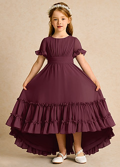 Azazie Kass Flower Girl Dresses Cabernet A-Line Pleated Chiffon Dress image2