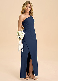 Azazie Eren Junior Vestido Azul Marinho de Chiffon de Linha A com Plissado image1