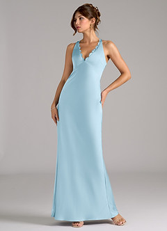 Azazie Tianna Bridesmaid Dresses Sky Blue A-Line Stretch Satin Dress image1