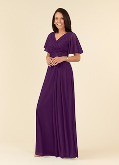 Azazie Emmeline Mother of the Bride Dresses Grape A-Line V-Neck Pleated Mesh Dress image3