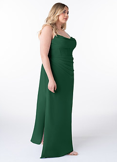 Azazie Mai Abiti da Damigella Abito Tubino in Chiffon Plissettato Verde Scuro image10