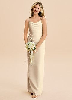 Azazie Mai Junior Champagne Sheath Pleated Chiffon Dress image4