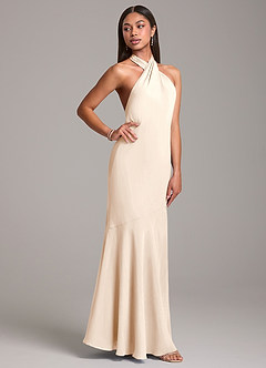 Azazie Lorena Final Sale White Alabaster Mermaid Pleated Chiffon Dress image5