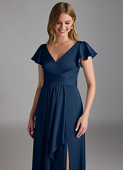 Azazie Omari Bridesmaid Dresses Dark Navy A-Line Stretch Satin Dress image4