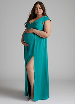 Azazie Allessia Maternity Bridesmaid Dresses A-Line Pleated Stretch Satin Floor-Length Dress image8