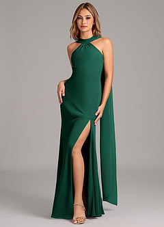 Azazie Kinsley 신부 들러리 드레스 인어 주름진 쉬폰 바닥 길이 드레스 image4