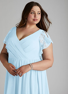 Azazie Zella Bridesmaid Dresses Sky Blue A-Line Lace Chiffon Dress image12