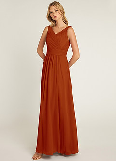 Azazie Pierrette Final Sale Paprika A-Line Pleated Chiffon Dress image3