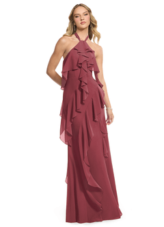 Azazie Velma Jurken voor bruidsmeisjes Jurk van Chiffon met A-Lijn Zijsplit Merlot image3