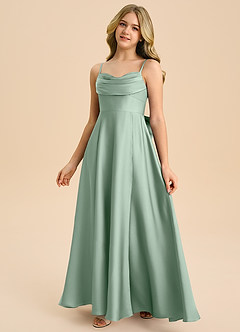 Azazie Bear Junior Agave A-Line Sweetheart Neckline Stretch Satin Dress image4