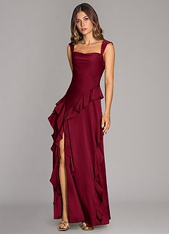 Azazie Sloane Bridesmaid Dresses Burgundy A-Line Sweetheart Neckline Stretch Satin Dress image4