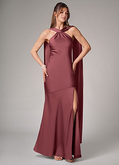 Azazie Kinsley Bridesmaid Dresses Merlot Mermaid Side Slit Stretch Satin Dress image5
