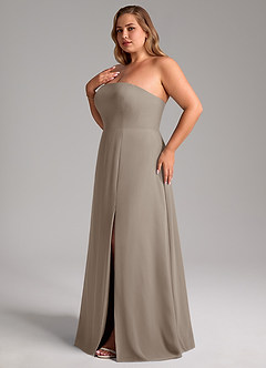 Azazie Wren Bridesmaid Dresses Taupe A-Line Side Slit Chiffon Convertible Dress image13